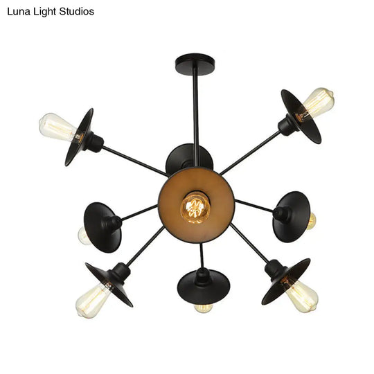 Sleek Black Flare Shade Chandelier - Factory Metal 9/12/15 Lights Elegant Ceiling Light With Sputnik