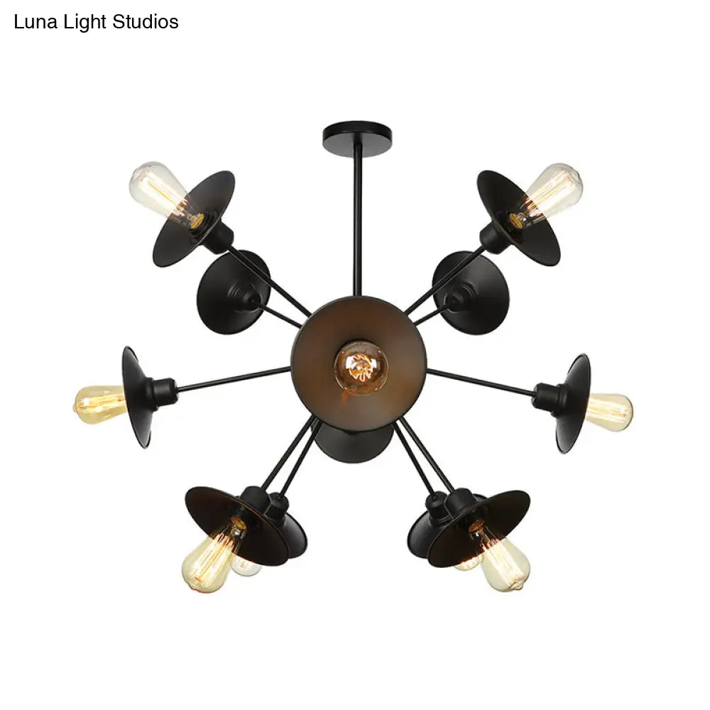 Modern Black Flare Shade Chandelier With Sputnik Design - 9/12/15 Light Fixture For Living Room