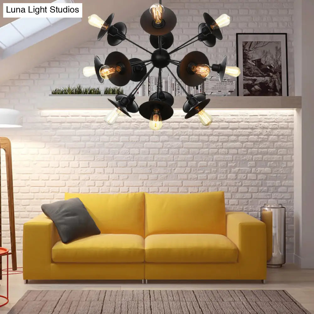 Modern Black Flare Shade Chandelier With Sputnik Design - 9/12/15 Light Fixture For Living Room