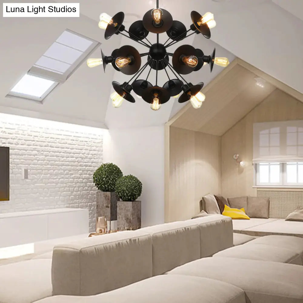 Modern Black Flare Shade Chandelier With Sputnik Design - 9/12/15 Light Fixture For Living Room