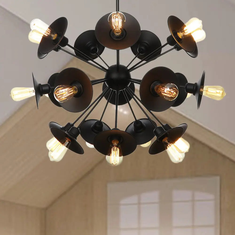 Modern Black Flare Shade Chandelier With Sputnik Design - 9/12/15 Light Fixture For Living Room