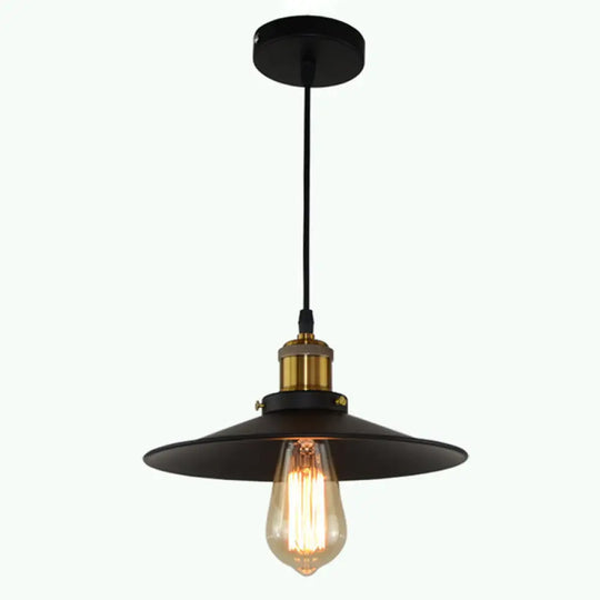 Modern Black Flared Shade Hanging Light With Metallic Finish - Restaurant Pendant Fixture (1 Bulb)