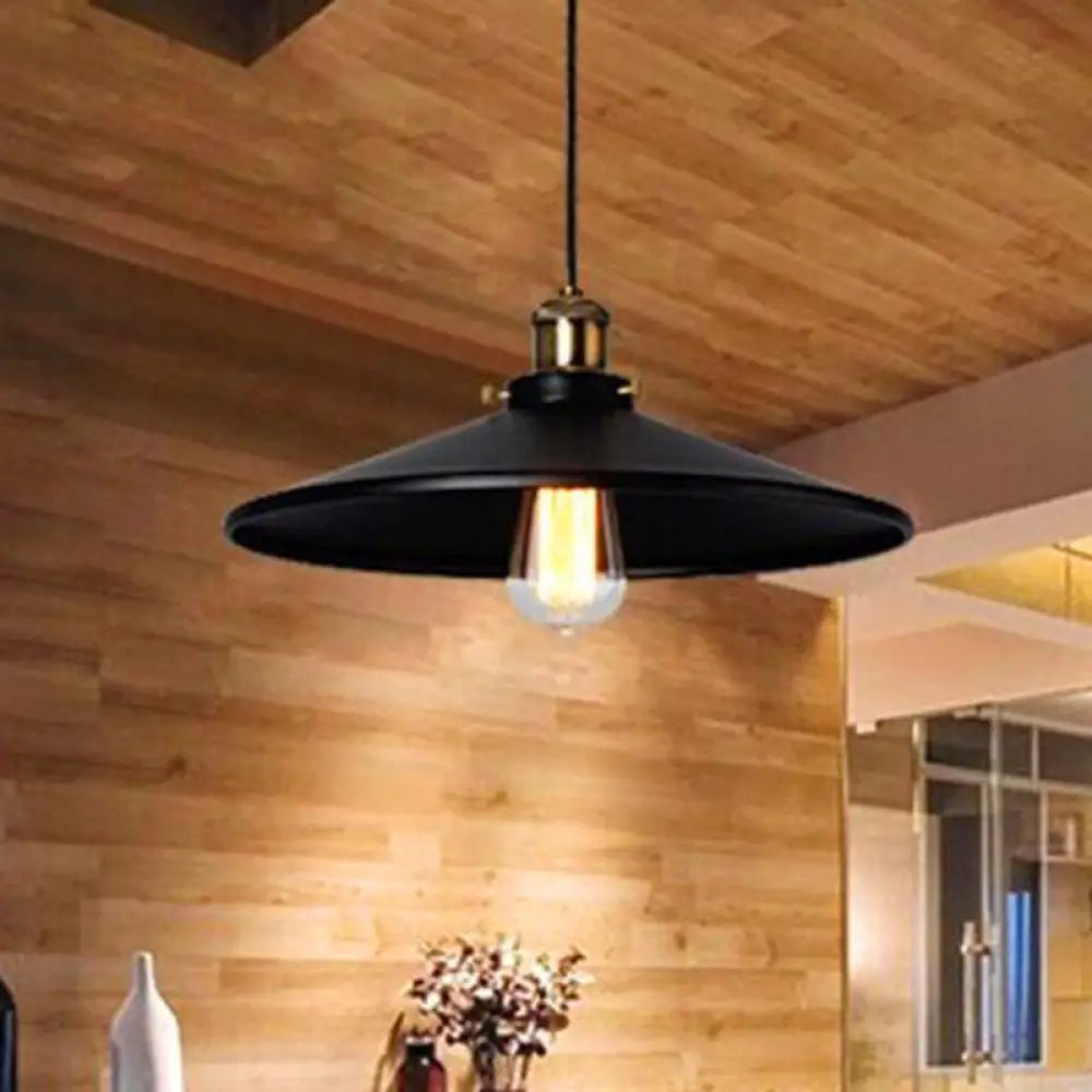 Modern Black Flared Shade Hanging Light With Metallic Finish - Restaurant Pendant Fixture (1 Bulb)