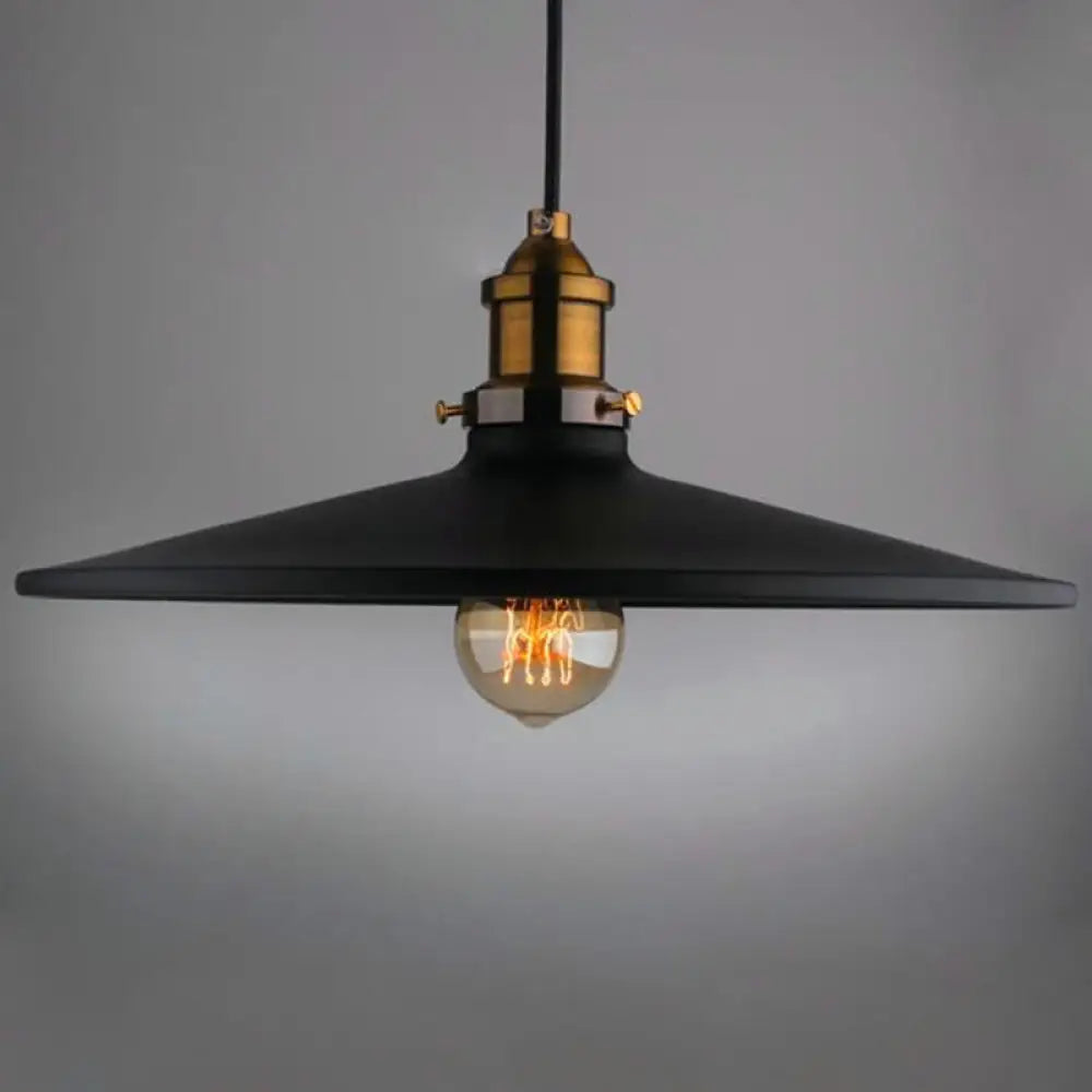 Modern Black Flared Shade Hanging Light With Metallic Finish - Restaurant Pendant Fixture (1 Bulb)