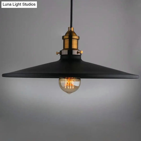 Metallic Flared Shade Pendant Light With Black Finish For Restaurants / 14