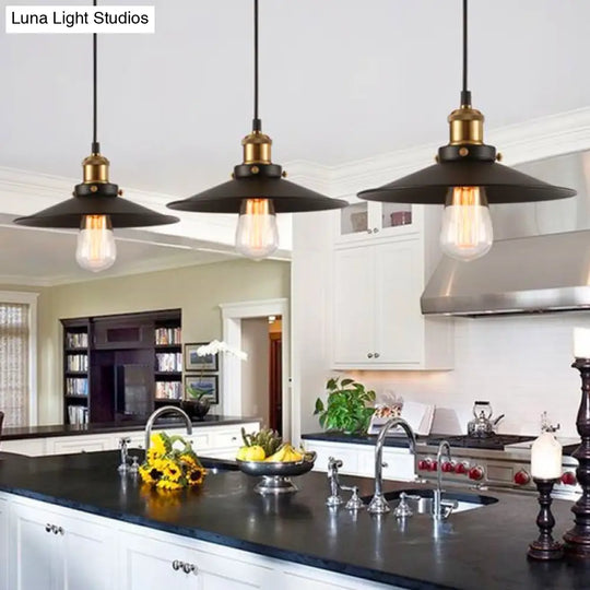 Modern Black Flared Shade Hanging Light With Metallic Finish - Restaurant Pendant Fixture (1 Bulb)