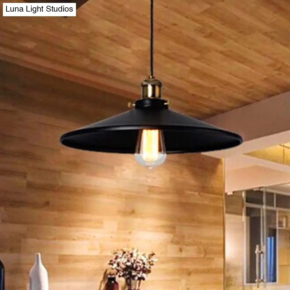 Metallic Flared Shade Pendant Light With Black Finish For Restaurants / 12