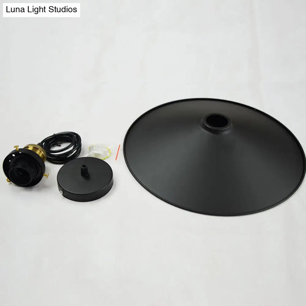 Metallic Flared Shade Pendant Light With Black Finish For Restaurants