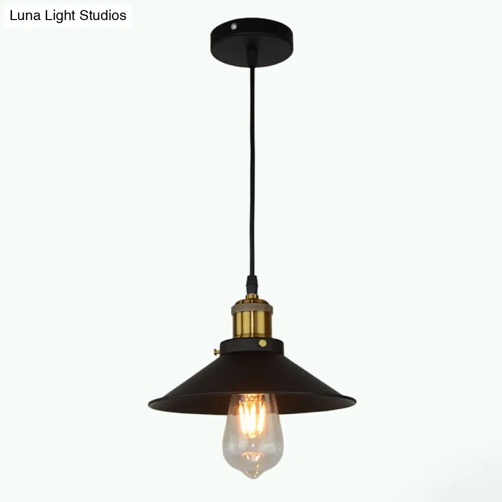 Metallic Flared Shade Pendant Light With Black Finish For Restaurants / 8.5