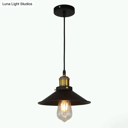 Metallic Flared Shade Pendant Light With Black Finish For Restaurants / 8.5