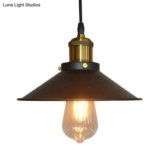 Metallic Flared Shade Pendant Light With Black Finish For Restaurants