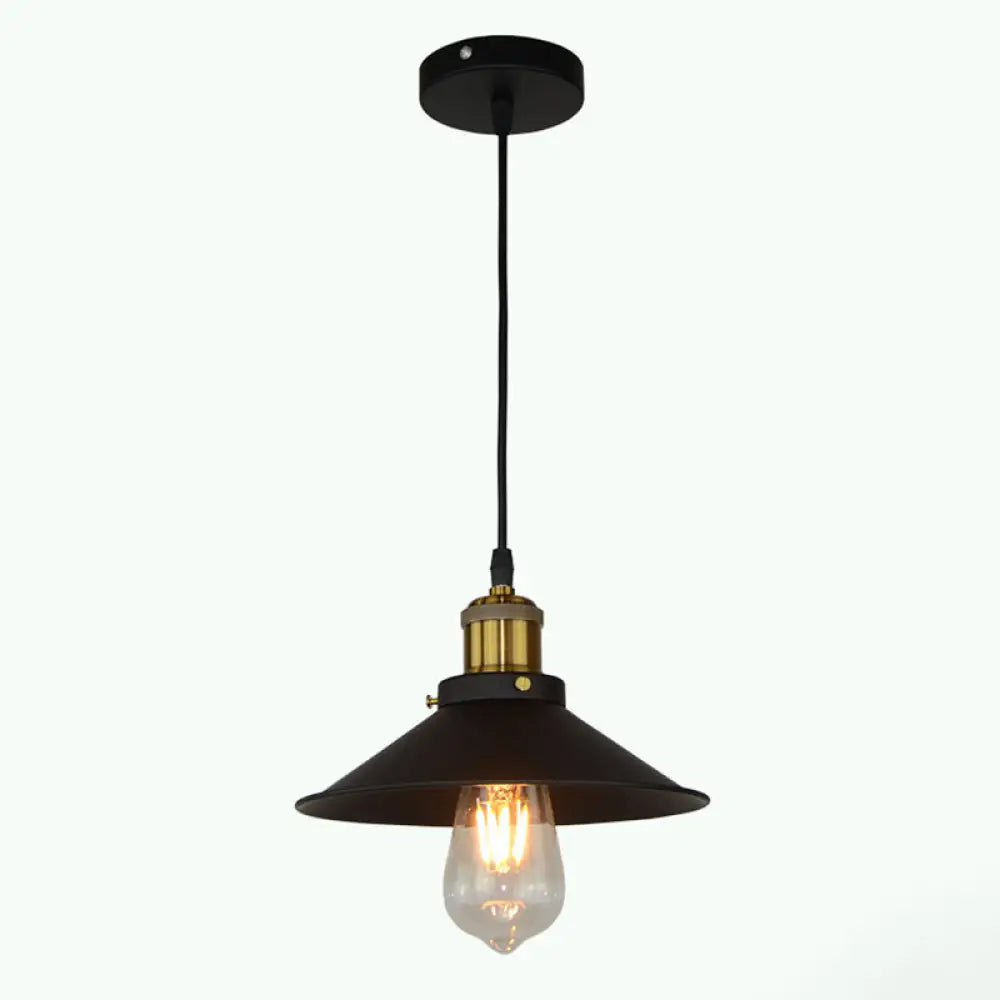 Modern Black Flared Shade Hanging Light With Metallic Finish - Restaurant Pendant Fixture (1 Bulb)