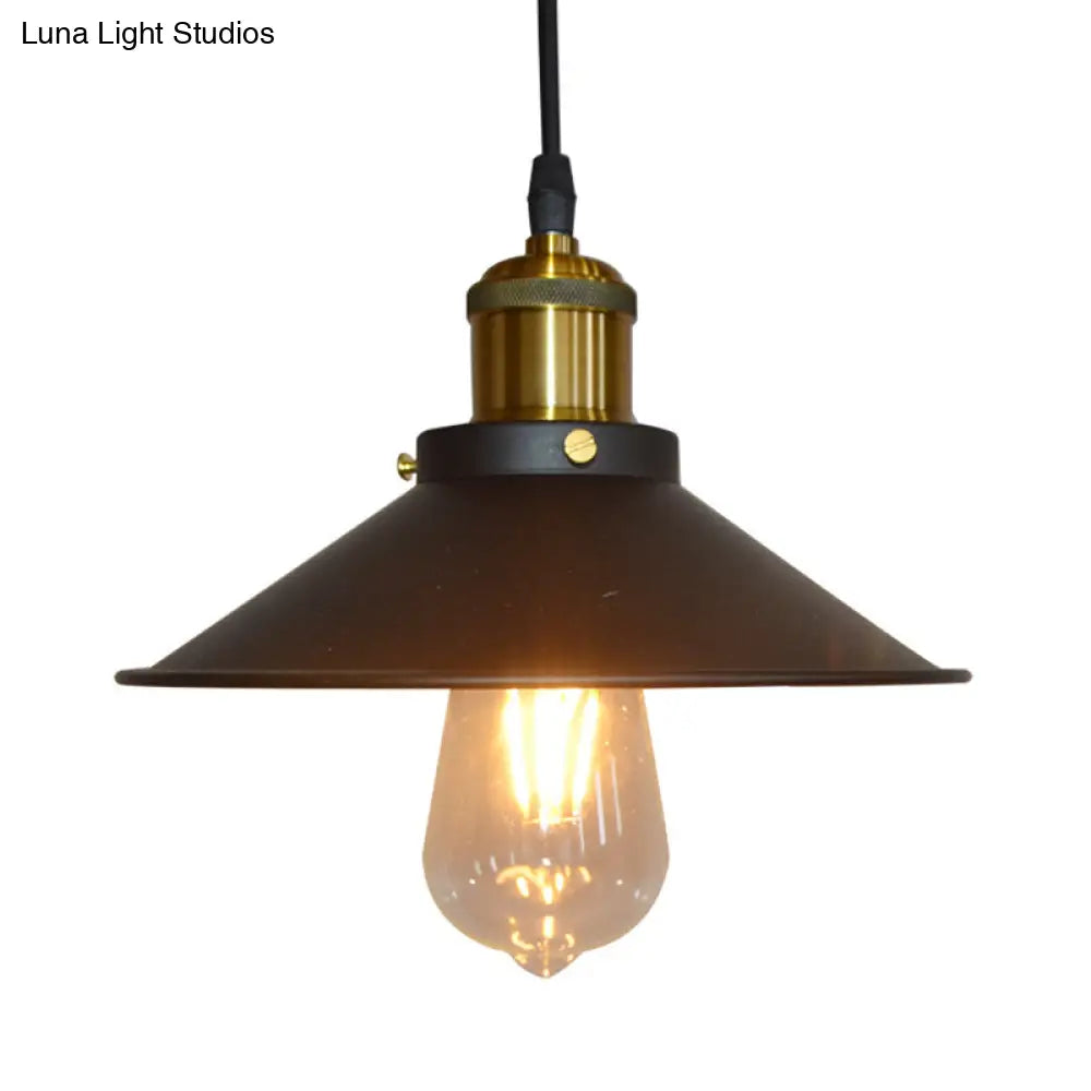 Modern Black Flared Shade Hanging Light With Metallic Finish - Restaurant Pendant Fixture (1 Bulb)