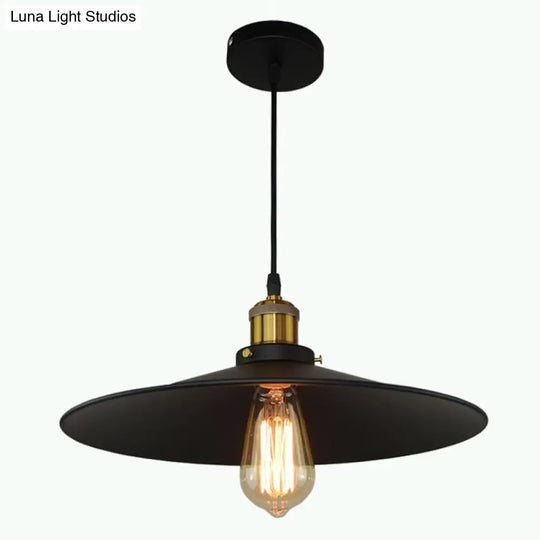 Modern Black Flared Shade Hanging Light With Metallic Finish - Restaurant Pendant Fixture (1 Bulb)