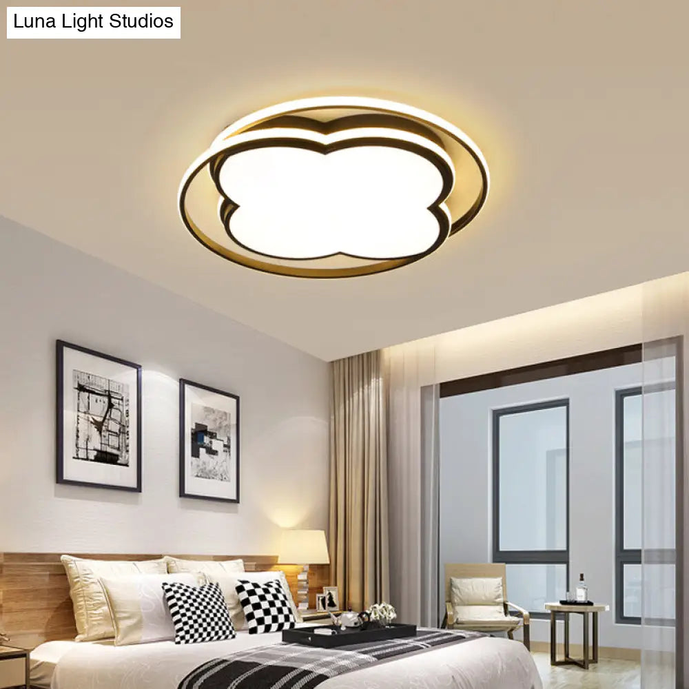 Modern Black Floral Led Ceiling Lamp For Minimalistic Bedroom Lighting