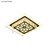 Modern Black Floral Pattern Crystal Led Ceiling Light - Beveled Round/Square Flushmount Lamp For