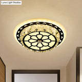 Modern Black Floral Pattern Crystal Led Ceiling Light - Beveled Round/Square Flushmount Lamp For