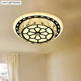 Modern Black Floral Pattern Crystal Led Ceiling Light - Beveled Round/Square Flushmount Lamp For