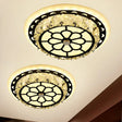 Modern Black Floral Pattern Crystal Led Ceiling Light - Beveled Round/Square Flushmount Lamp For