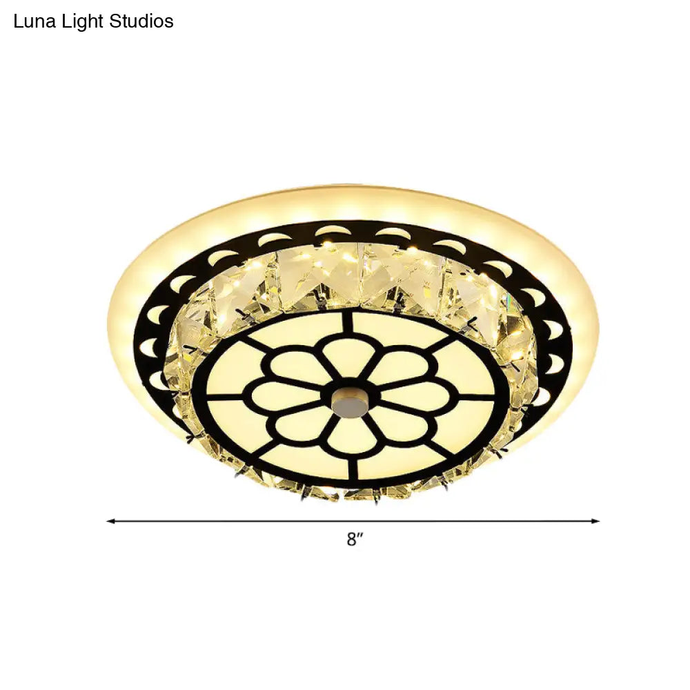 Modern Black Floral Pattern Crystal Led Ceiling Light - Beveled Round/Square Flushmount Lamp For