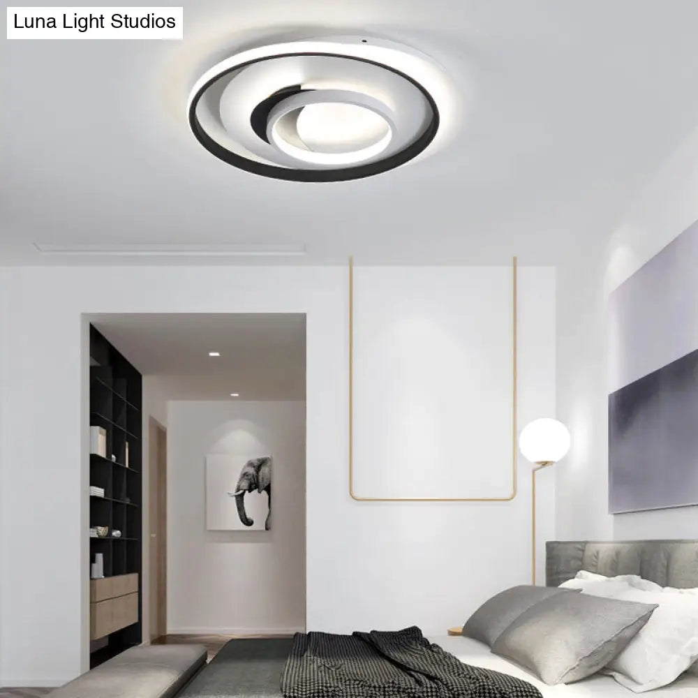 Modern Black Flush Ceiling Lighting Fixture - 18/21.5 Round Acrylic Led Light In Warm/White / 18