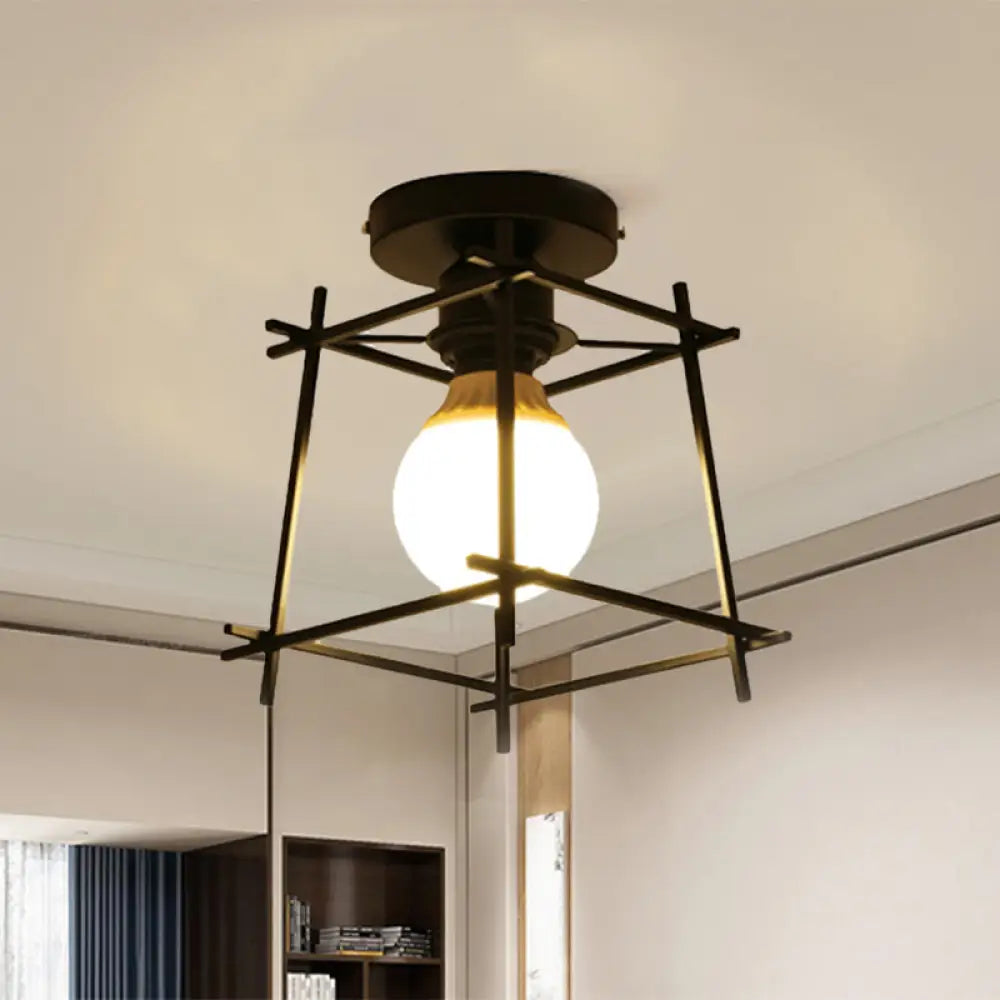 Modern Black Flush Mount Ceiling Lamp With Circle Metal/Wood Canopy / Metal