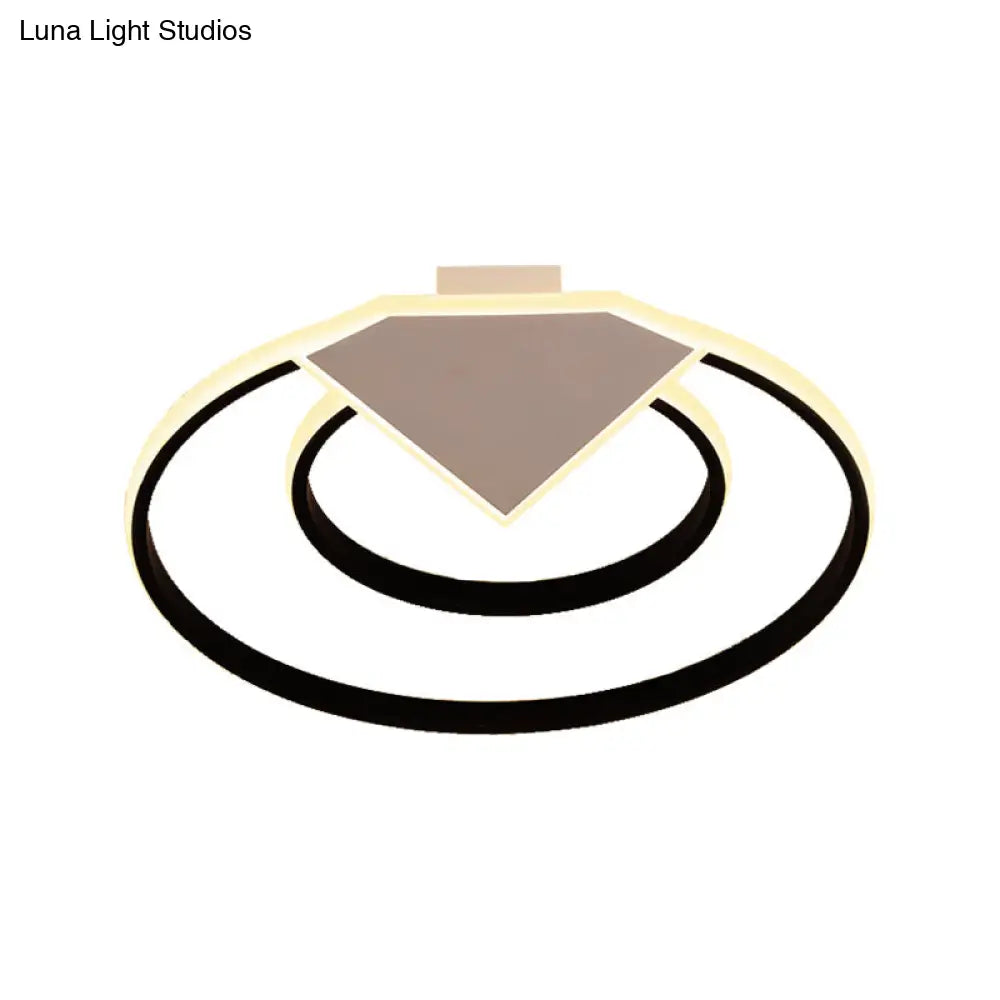 Modern Black Flush Mount Ceiling Light: Double Ring Led Indoor Lighting - Warm/White Light 19.5/23.5