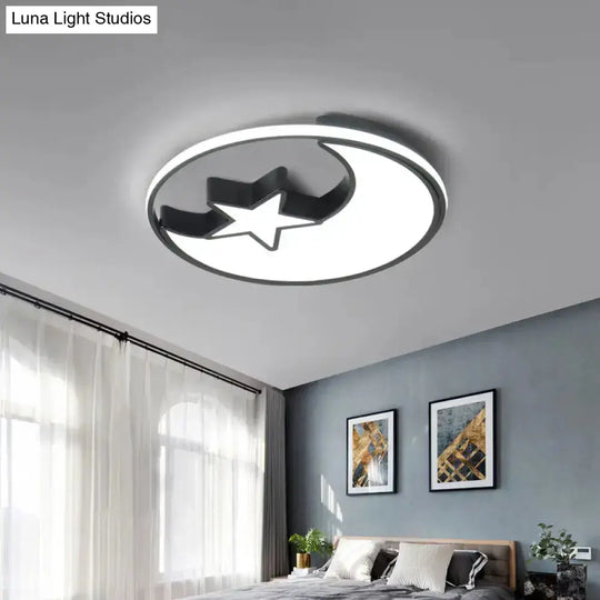 Modern Black Flush Mount Led Bedroom Ceiling Light With Acrylic Shade - Semicircle/Loving