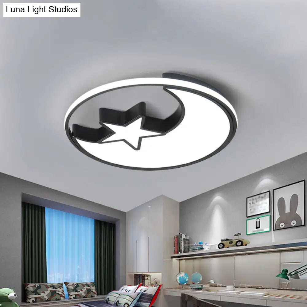 Modern Black Flush Mount Led Bedroom Ceiling Light With Acrylic Shade - Semicircle/Loving