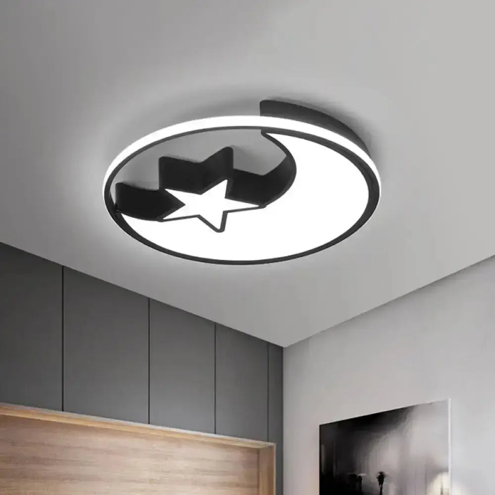 Modern Black Flush Mount Led Bedroom Ceiling Light With Acrylic Shade - Semicircle/Loving