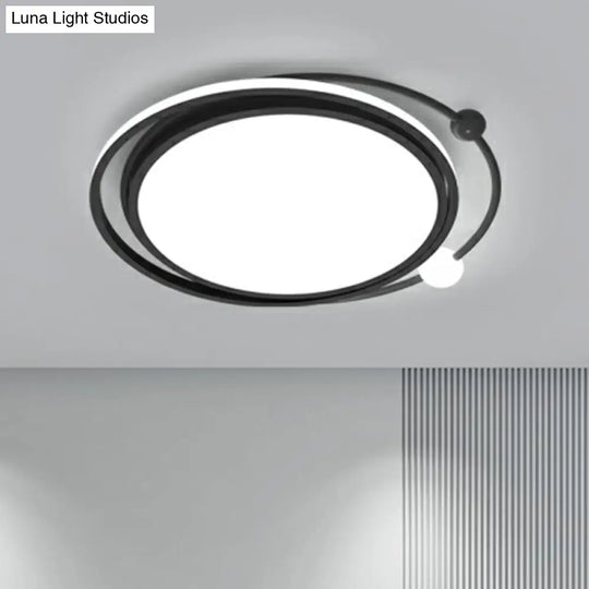 Modern Black Flush Mount Led Bedroom Light - Simple Round Ceiling Fixture With Acrylic Planetary