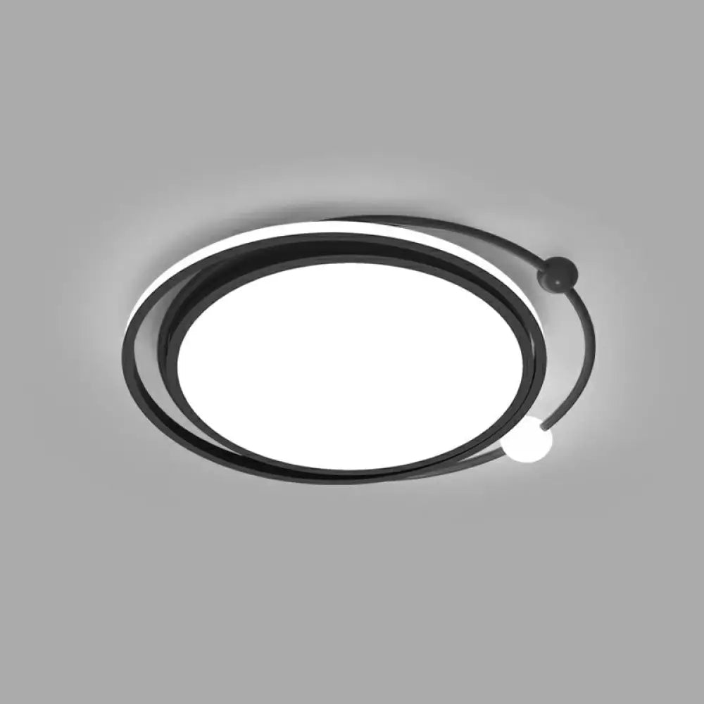 Modern Black Flush Mount Led Bedroom Light - Simple Round Ceiling Fixture With Acrylic Planetary