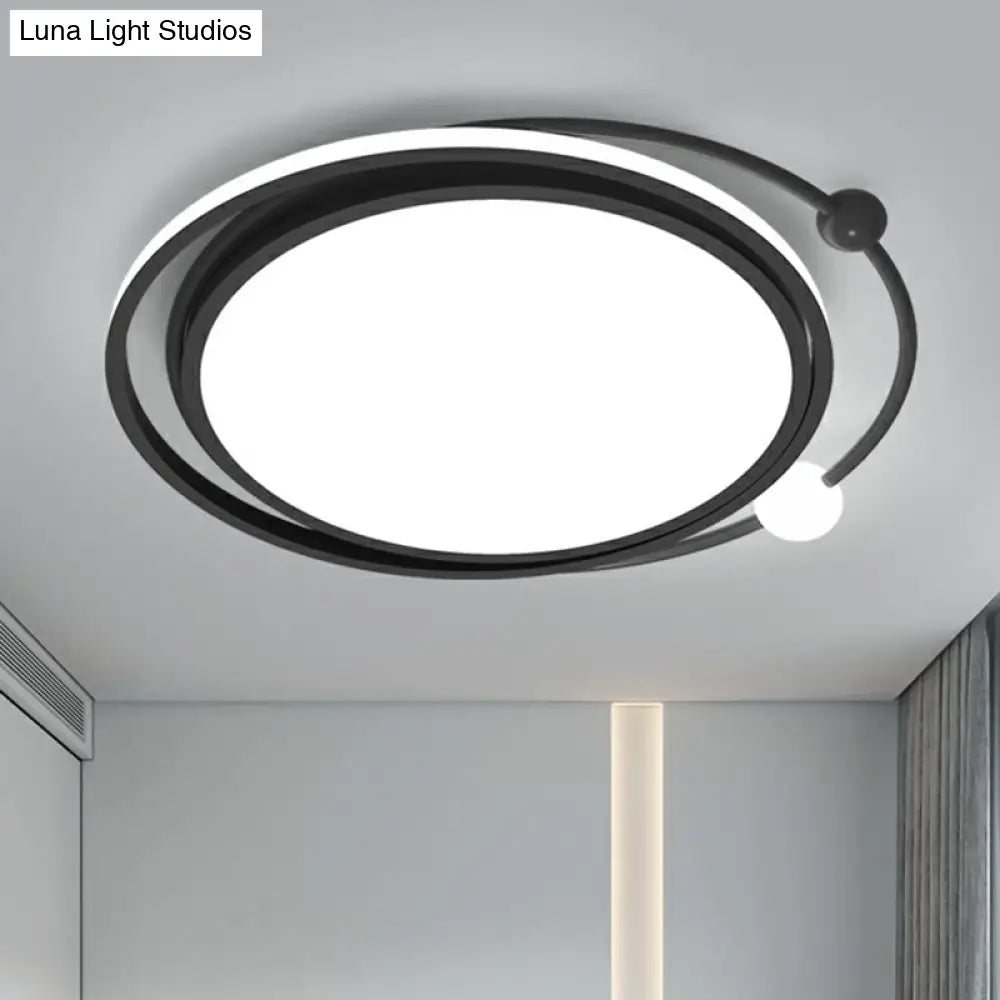 Modern Black Flush Mount Led Bedroom Light - Simple Round Ceiling Fixture With Acrylic Planetary