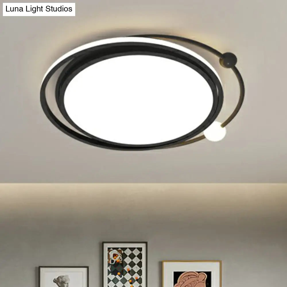 Modern Black Flush Mount Led Bedroom Light - Simple Round Ceiling Fixture With Acrylic Planetary