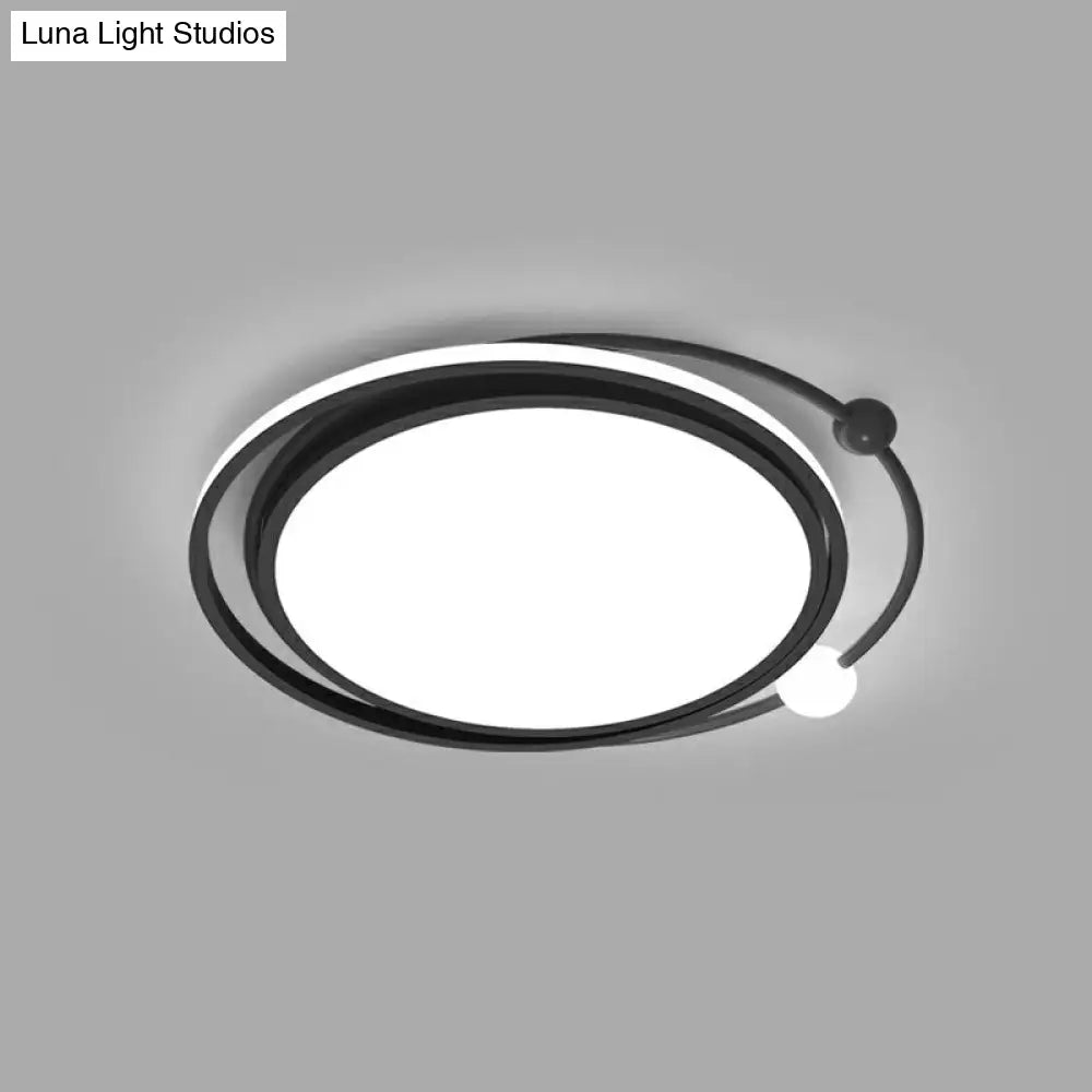 Modern Black Flush Mount Led Bedroom Light - Simple Round Ceiling Fixture With Acrylic Planetary