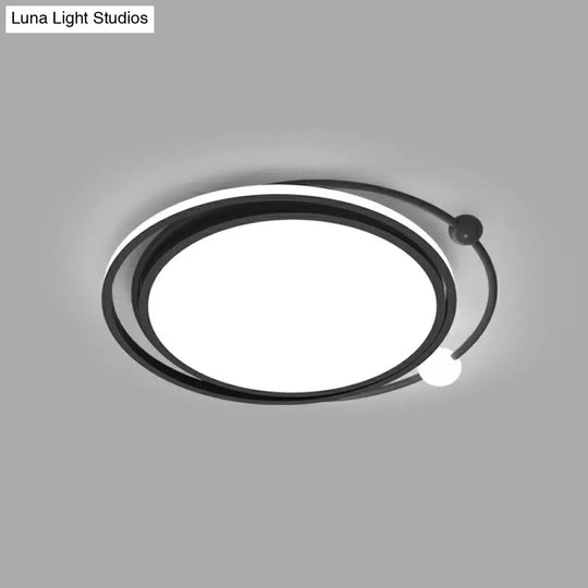 Modern Black Flush Mount Led Bedroom Light - Simple Round Ceiling Fixture With Acrylic Planetary