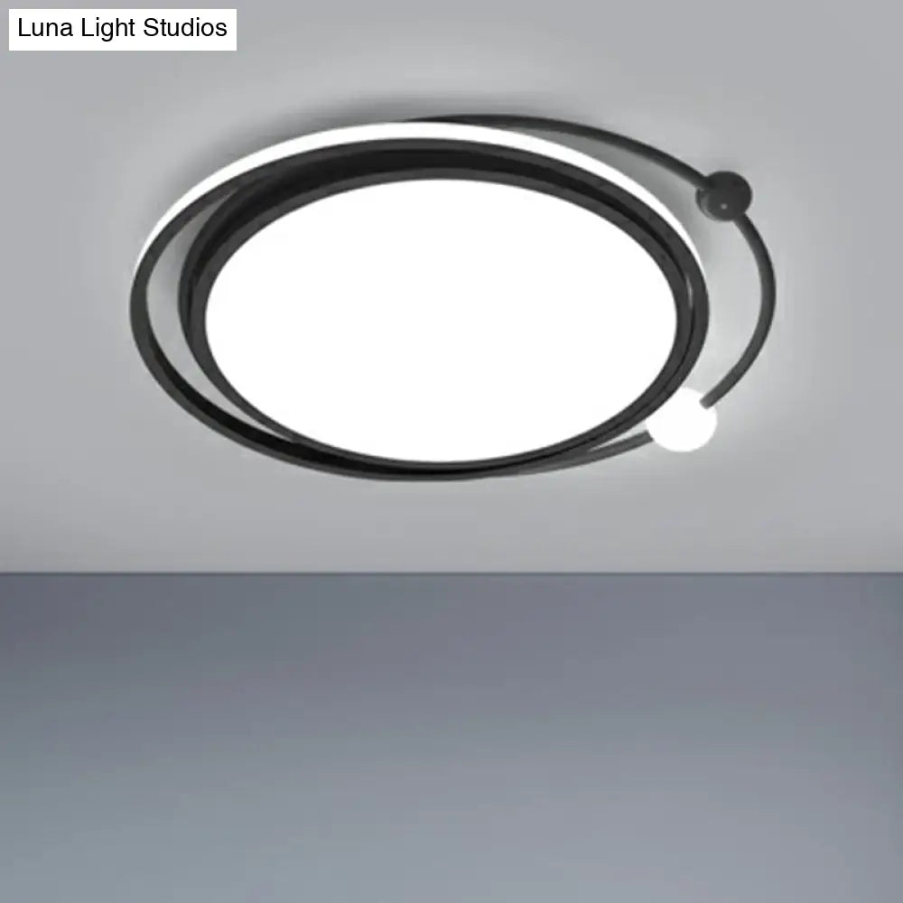 Modern Black Flush Mount Led Bedroom Light - Simple Round Ceiling Fixture With Acrylic Planetary