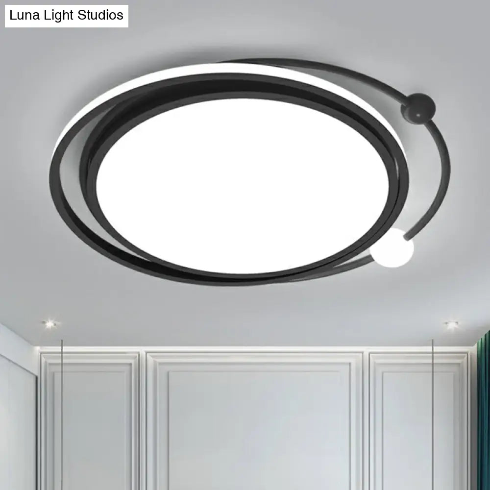 Modern Black Flush Mount Led Bedroom Light - Simple Round Ceiling Fixture With Acrylic Planetary