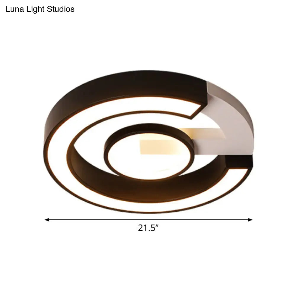 Modern Black Flush Mount Led Ceiling Light Curved Acrylic Fixture In Warm/White 18/21.5 Width