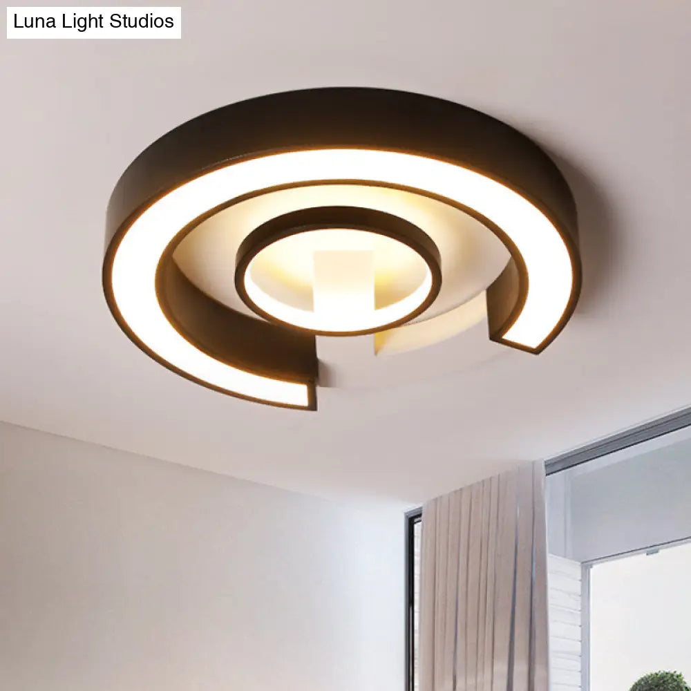 Modern Black Flush Mount Led Ceiling Light Curved Acrylic Fixture In Warm/White 18’/21.5’ Width