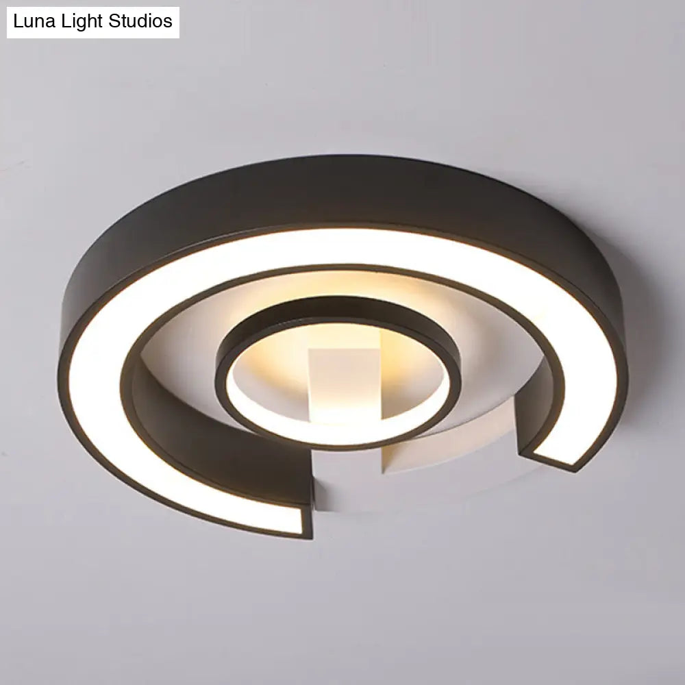 Modern Black Flush Mount Led Ceiling Light Curved Acrylic Fixture In Warm/White 18’/21.5’ Width