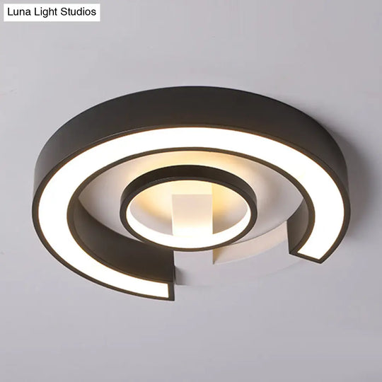 Modern Black Flush Mount Led Ceiling Light Curved Acrylic Fixture In Warm/White 18’/21.5’ Width