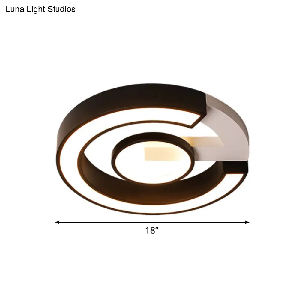 Modern Black Flush Mount Led Ceiling Light Curved Acrylic Fixture In Warm/White 18/21.5 Width