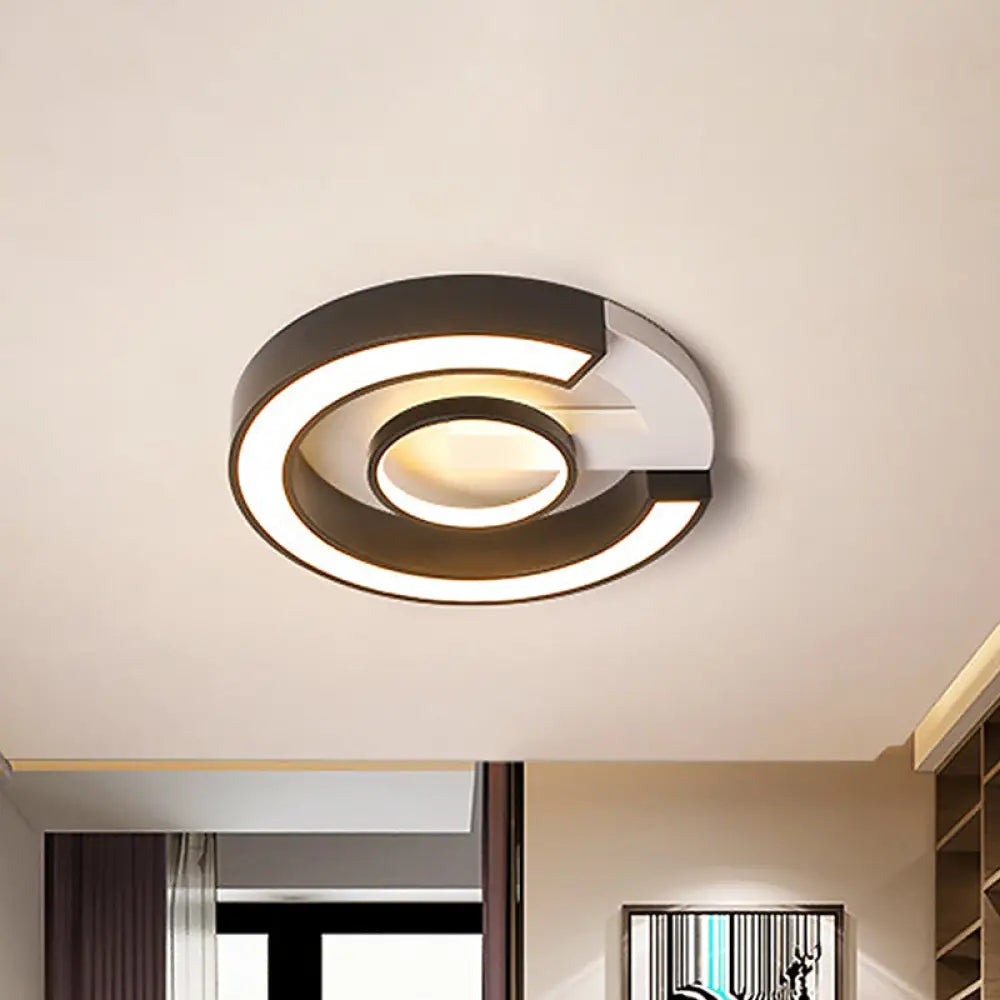 Modern Black Flush Mount Led Ceiling Light Curved Acrylic Fixture In Warm/White 18’/21.5’ Width