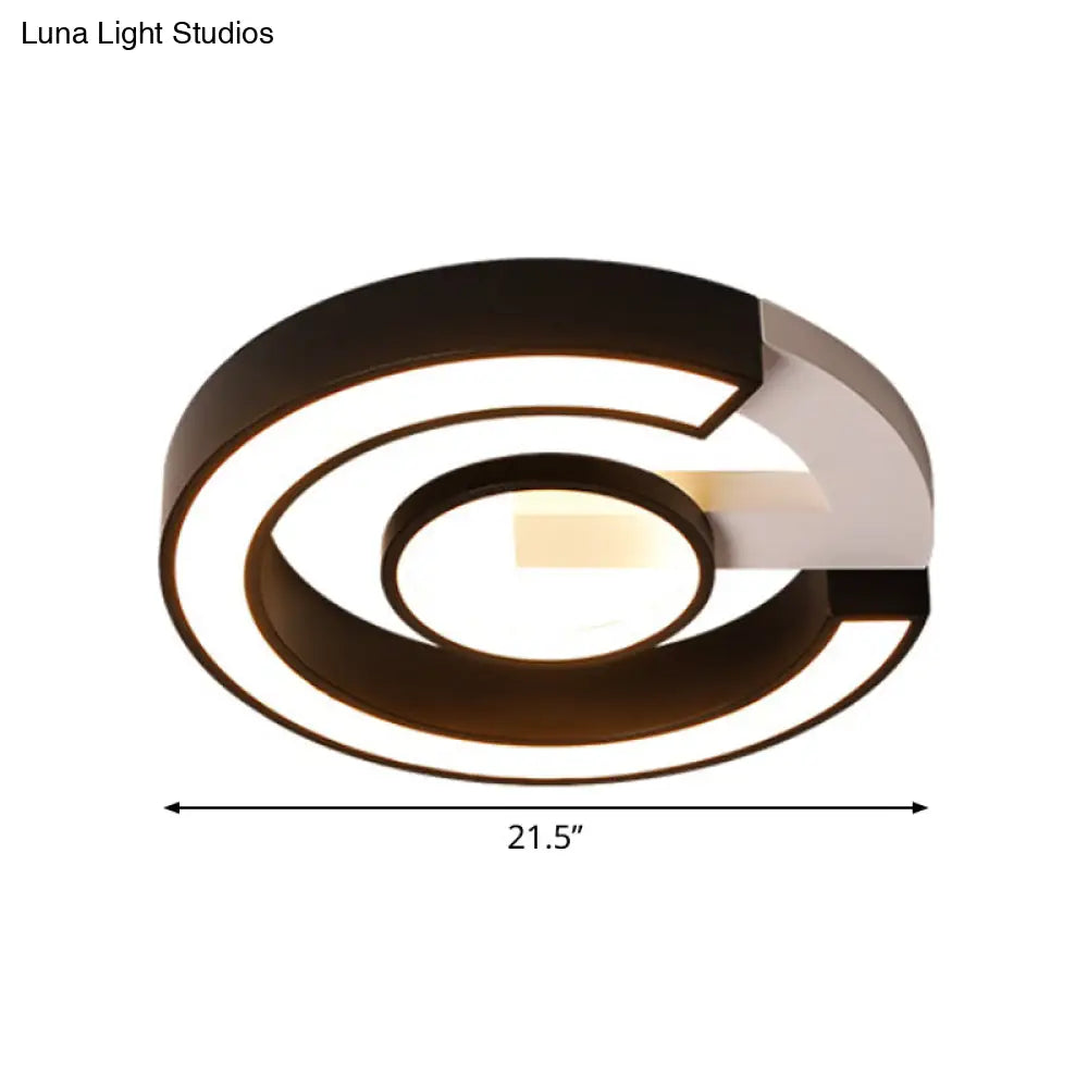 Modern Black Flush Mount Led Ceiling Light Curved Acrylic Fixture In Warm/White 18’/21.5’ Width