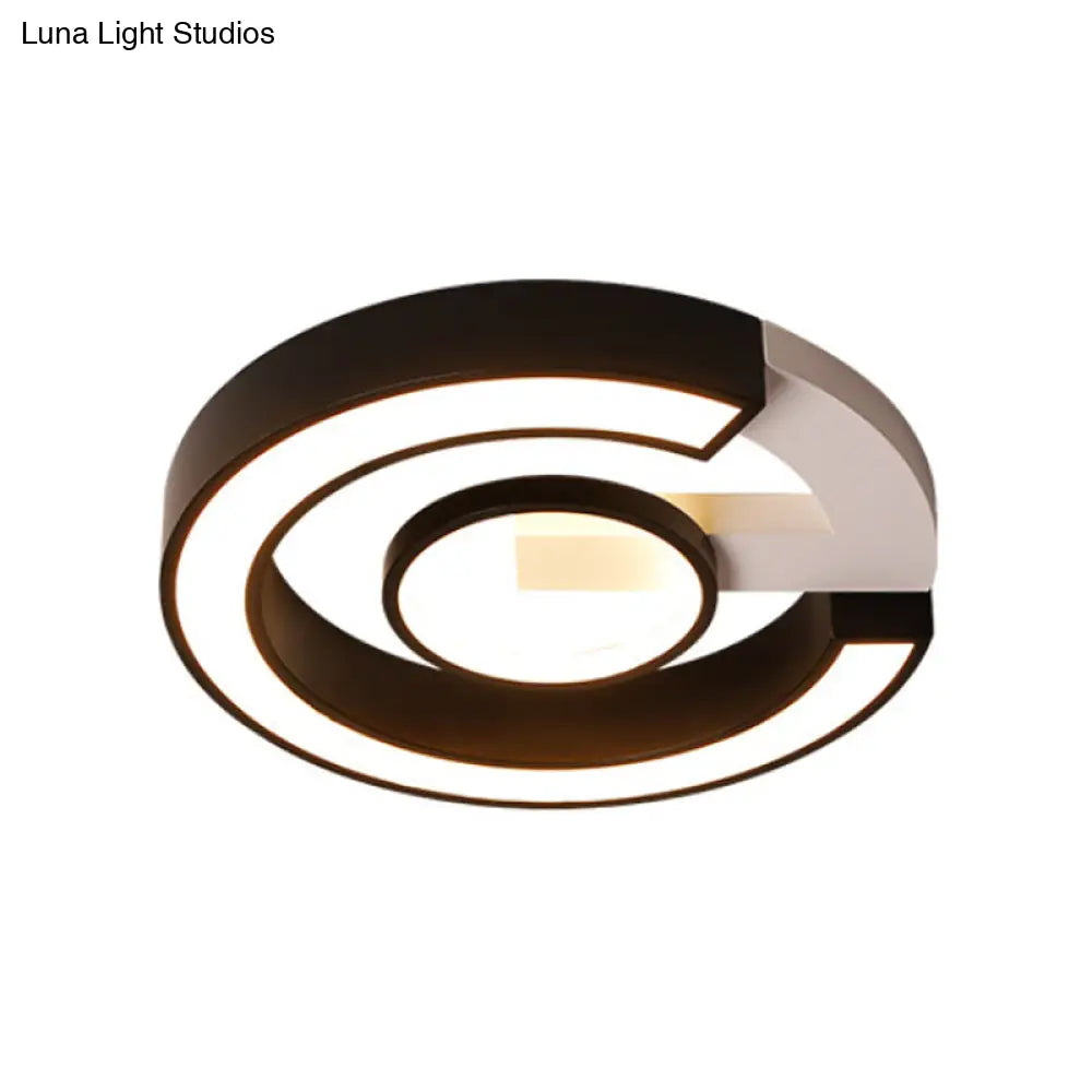 Modern Black Flush Mount Led Ceiling Light Curved Acrylic Fixture In Warm/White 18/21.5 Width