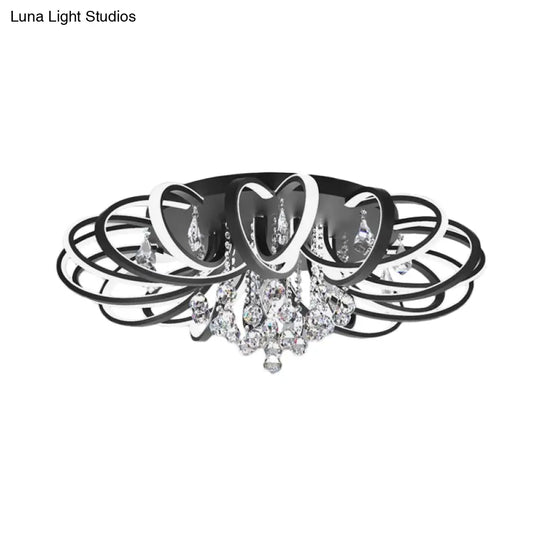 Modern Black Flush Mount Led Ceiling Light With Crystal Accent For Living Room