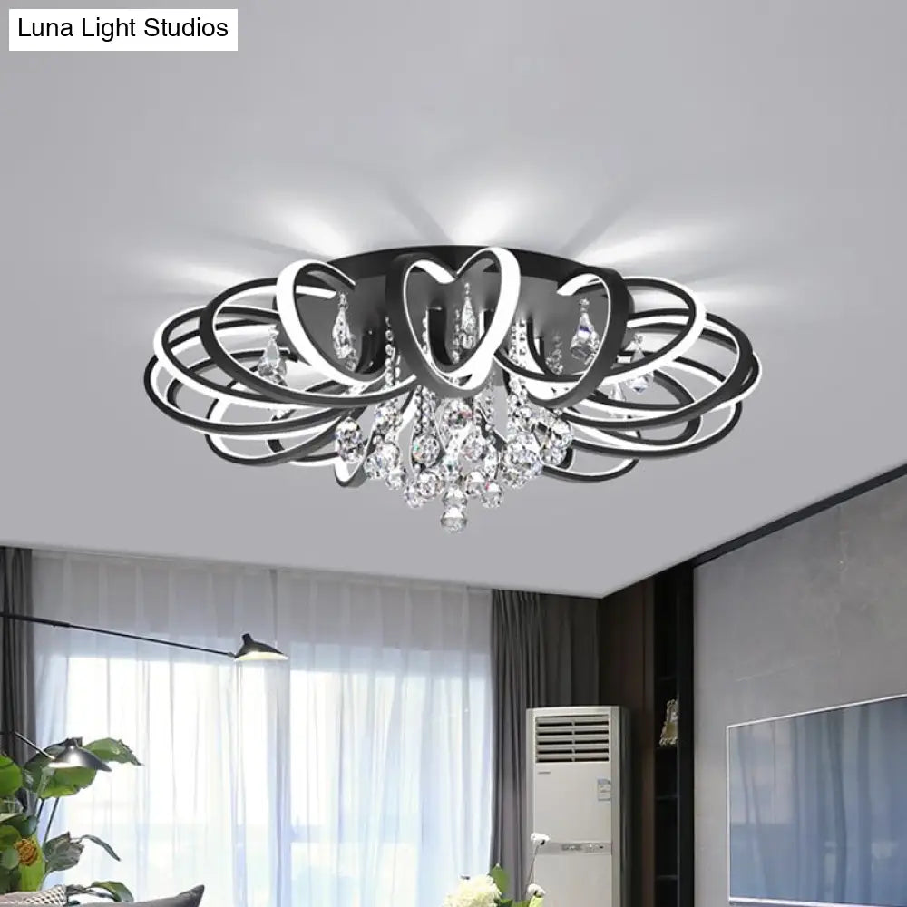 Modern Black Flush Mount Led Ceiling Light With Crystal Accent For Living Room