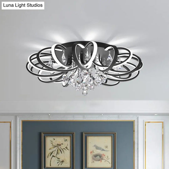 Modern Black Flush Mount Led Ceiling Light With Crystal Accent For Living Room