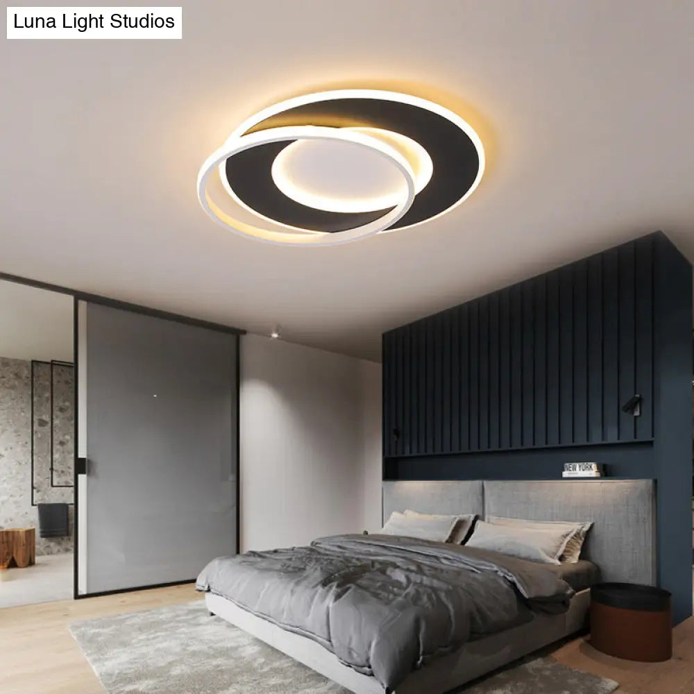 Modern Black Flush Mount Led Ceiling Light With Remote Control Dimming - 18/22 Wide Ring In